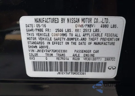 2016 Infiniti Q50 3.0T Premium из США, поврежденный, VIN JN1EV7AP7GM303391